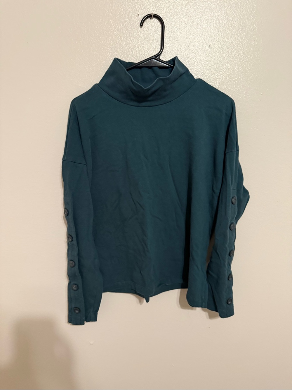 Madewell Teal Button-Sleeve Turtleneck Sweater